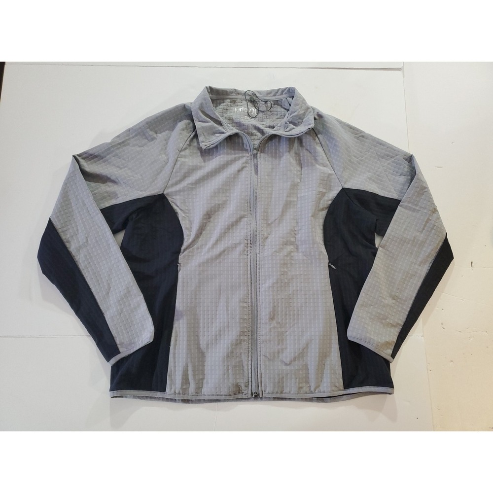 Hurley Women's Mock Neck Trail Jacket Gray Waffle Knit Full Zip Fleece Lined XL